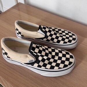 Kid's Cream and Black Checkered Vans